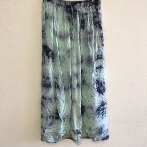 Double Slit Tie Dye Maxi Skirt in Green & Blue M